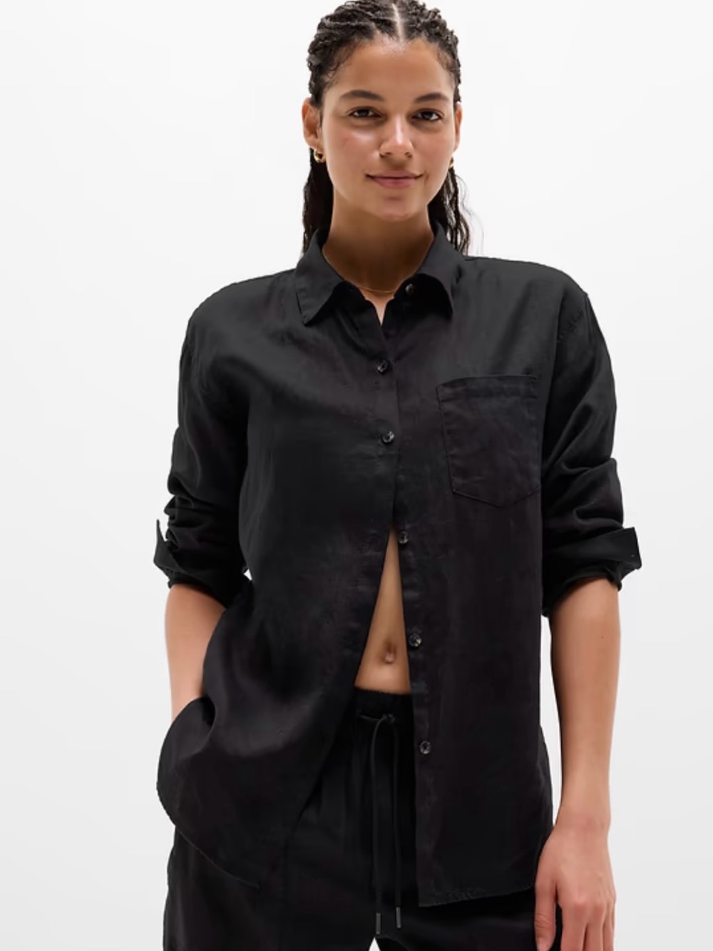 Athleta black Retreat 100% linen women's shirt button down small S